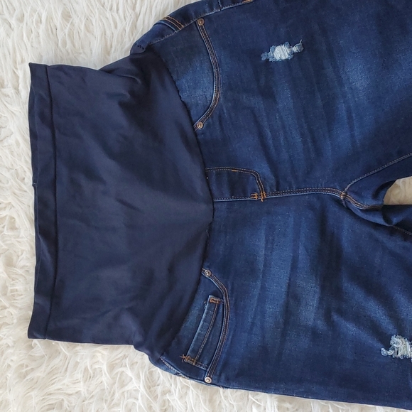 Blue Savvy Women’s Maternity Dark Blue Distressed Denim Pants Size Large - Picture 3 of 11